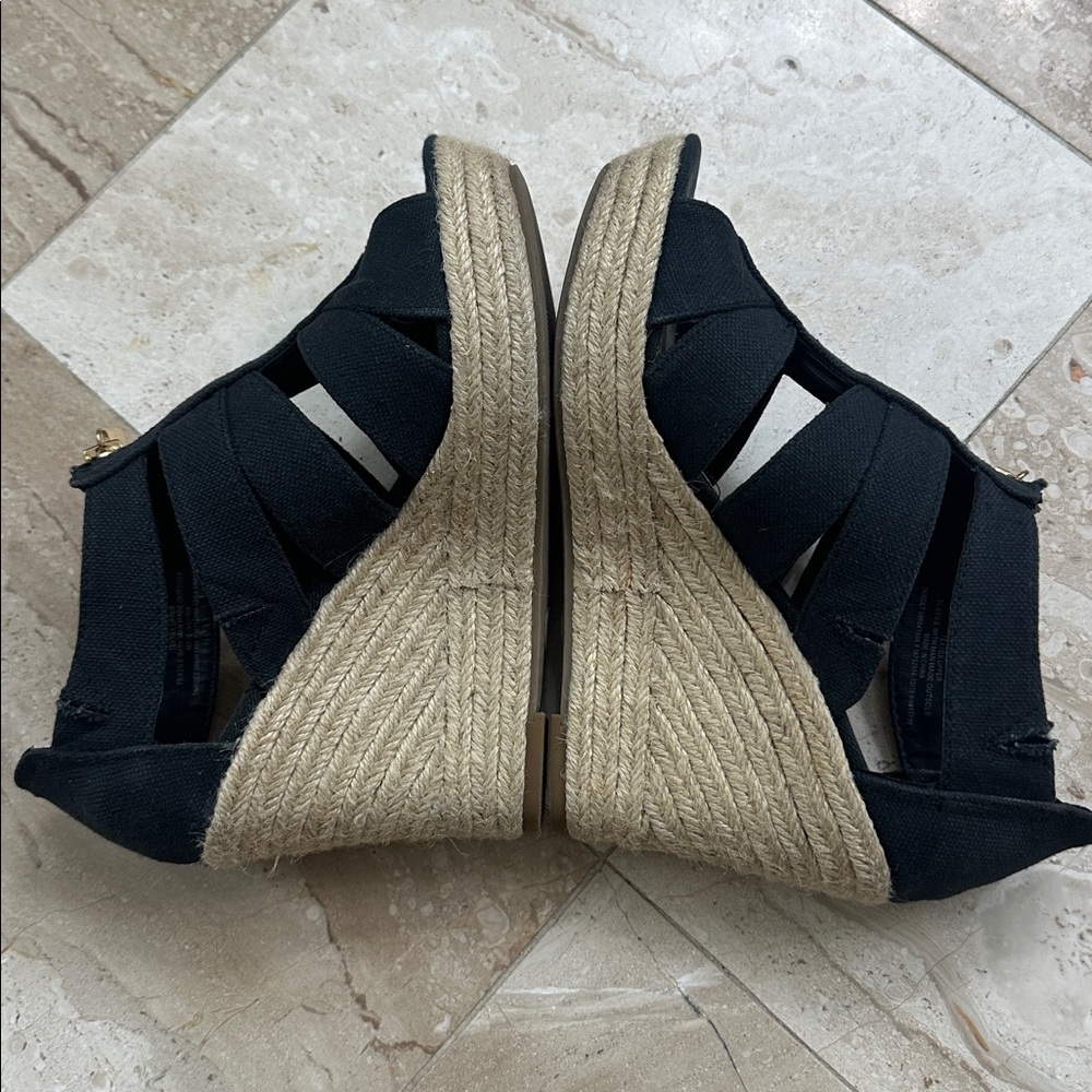 Merona Women’s Wedge Black Sandals With Jute Heels & Zip Front - Picture 5 of 8